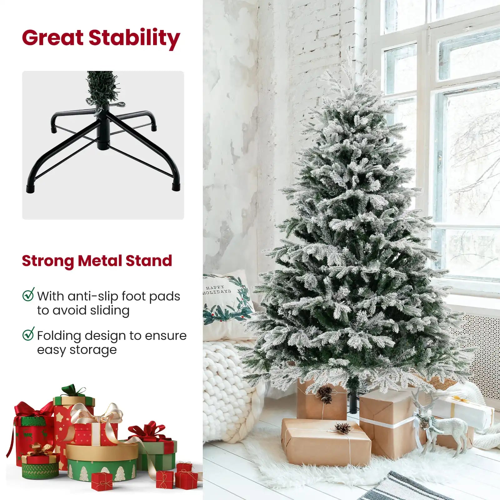 DORTALA 6 FT Pre-lit Artificial Christmas Tree Snow-flocked Xmas Tree