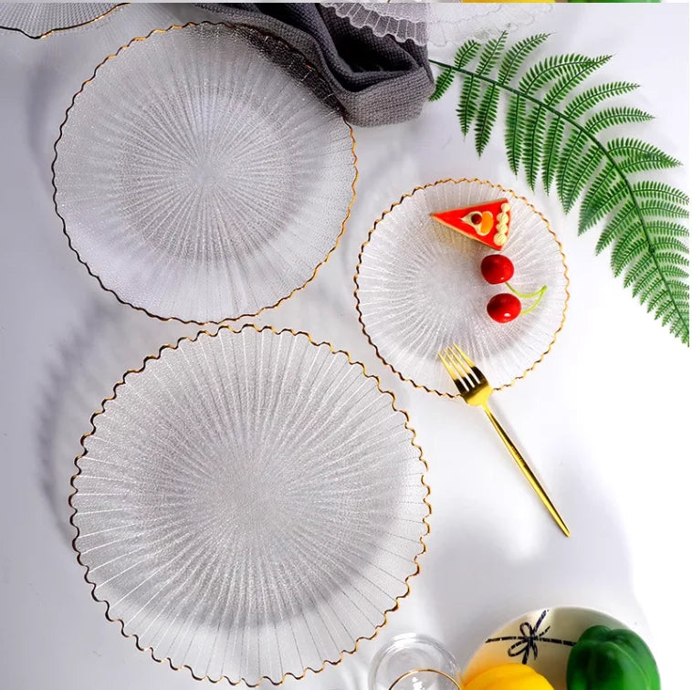 Transparent Glass Plate Gold Noble