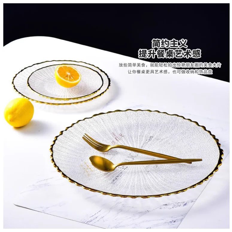 Transparent Glass Plate Gold Noble