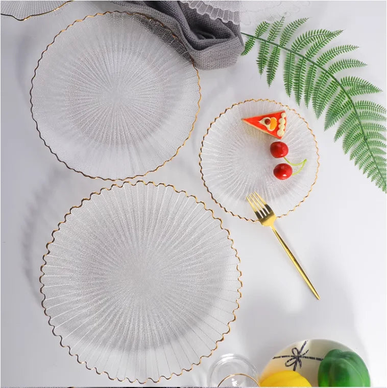 Transparent Glass Plate Gold Noble