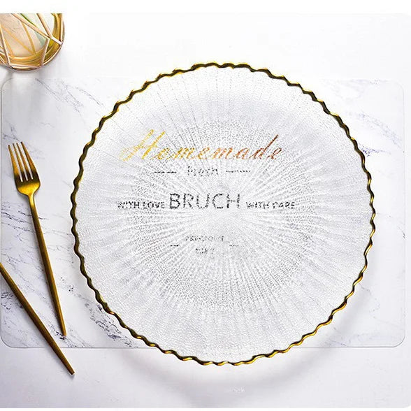 Transparent Glass Plate Gold Noble