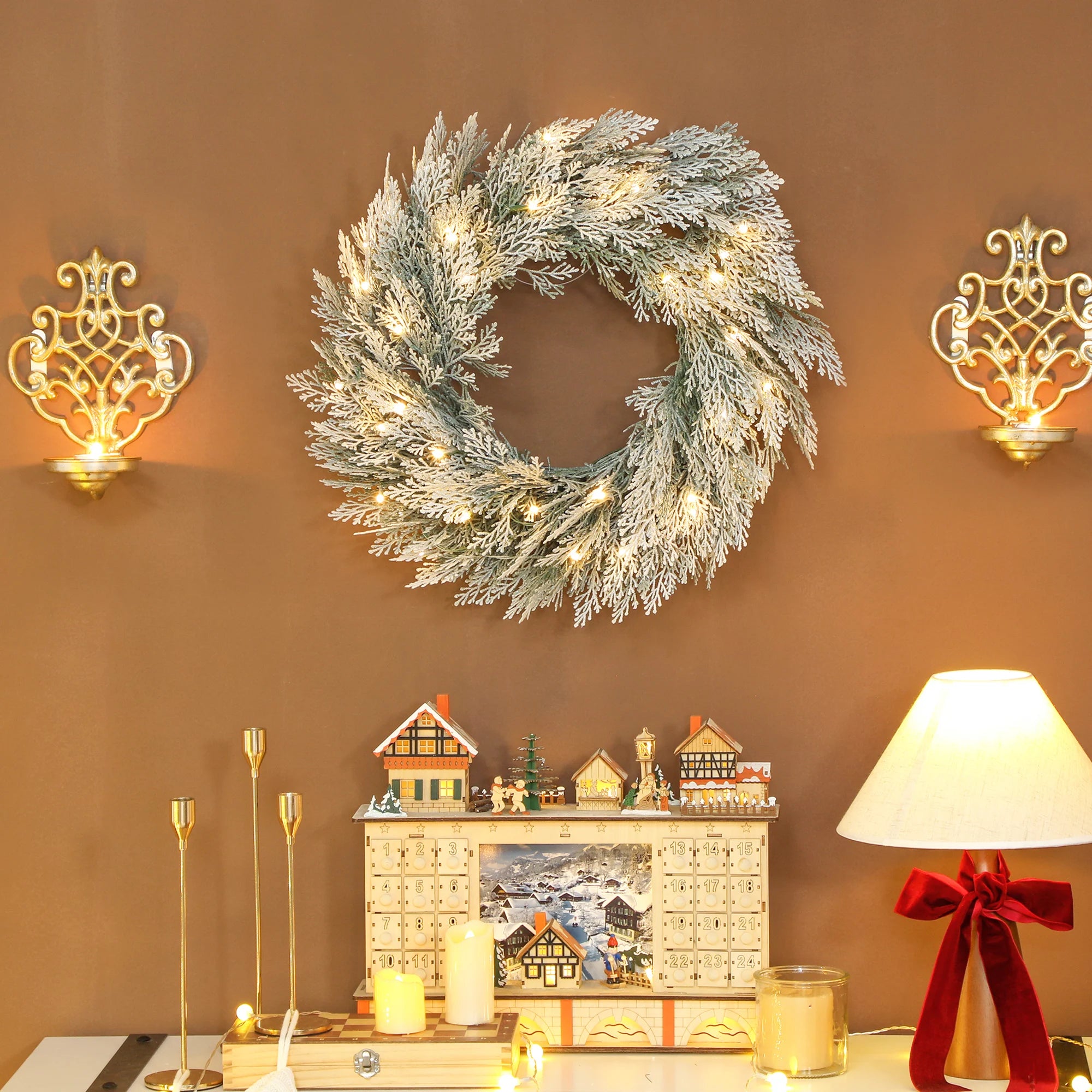 Timer Flocked Wreath Noble