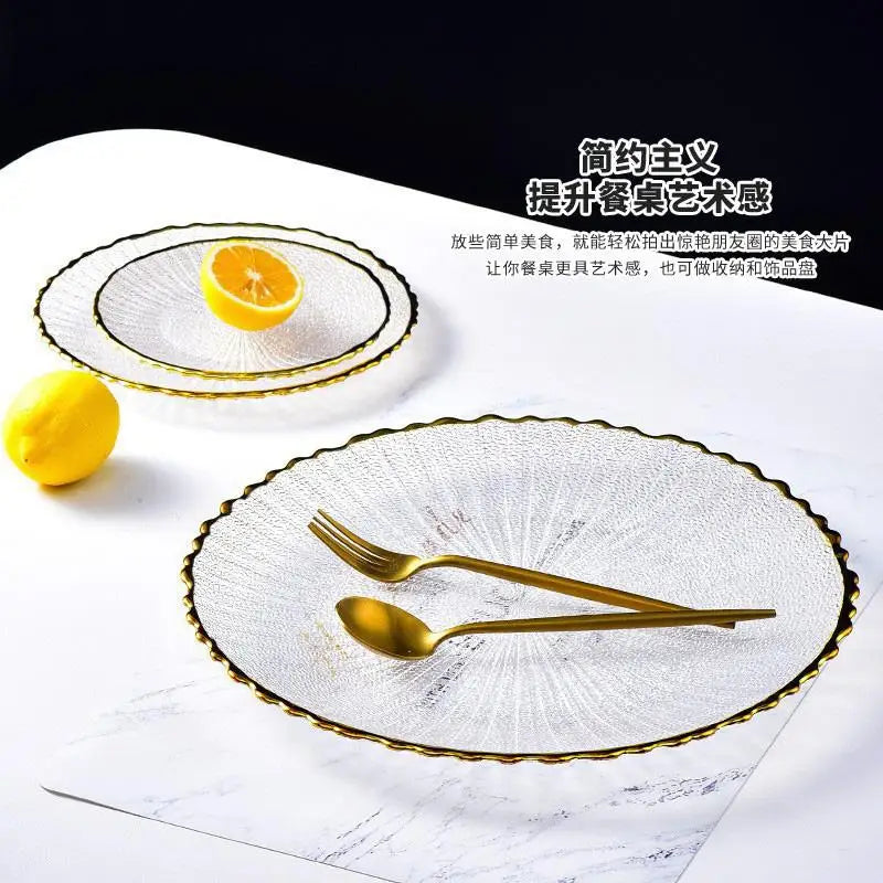 Transparent Glass Plate Gold Noble