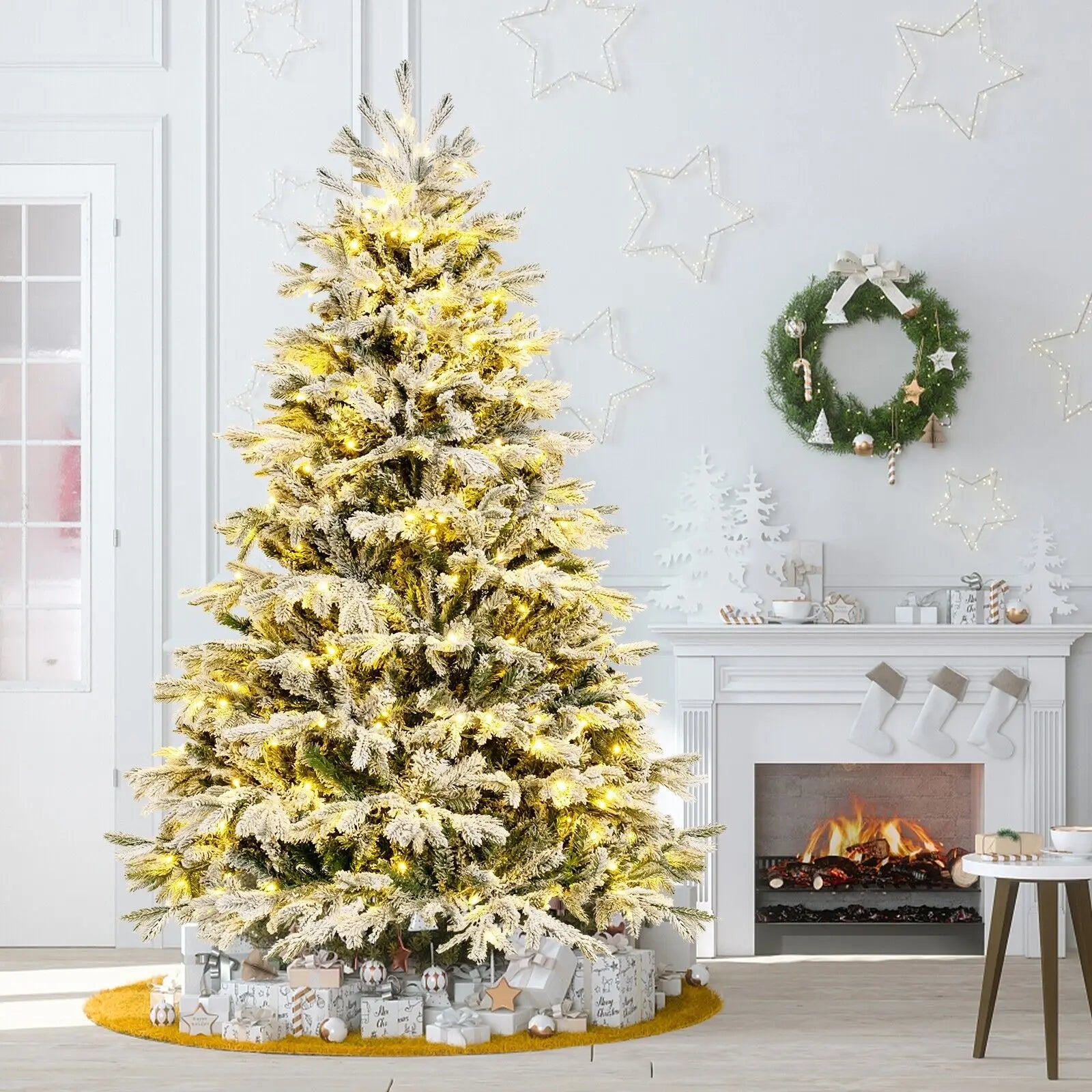 DORTALA 6 FT Pre-lit Artificial Christmas Tree Snow-flocked Xmas Tree